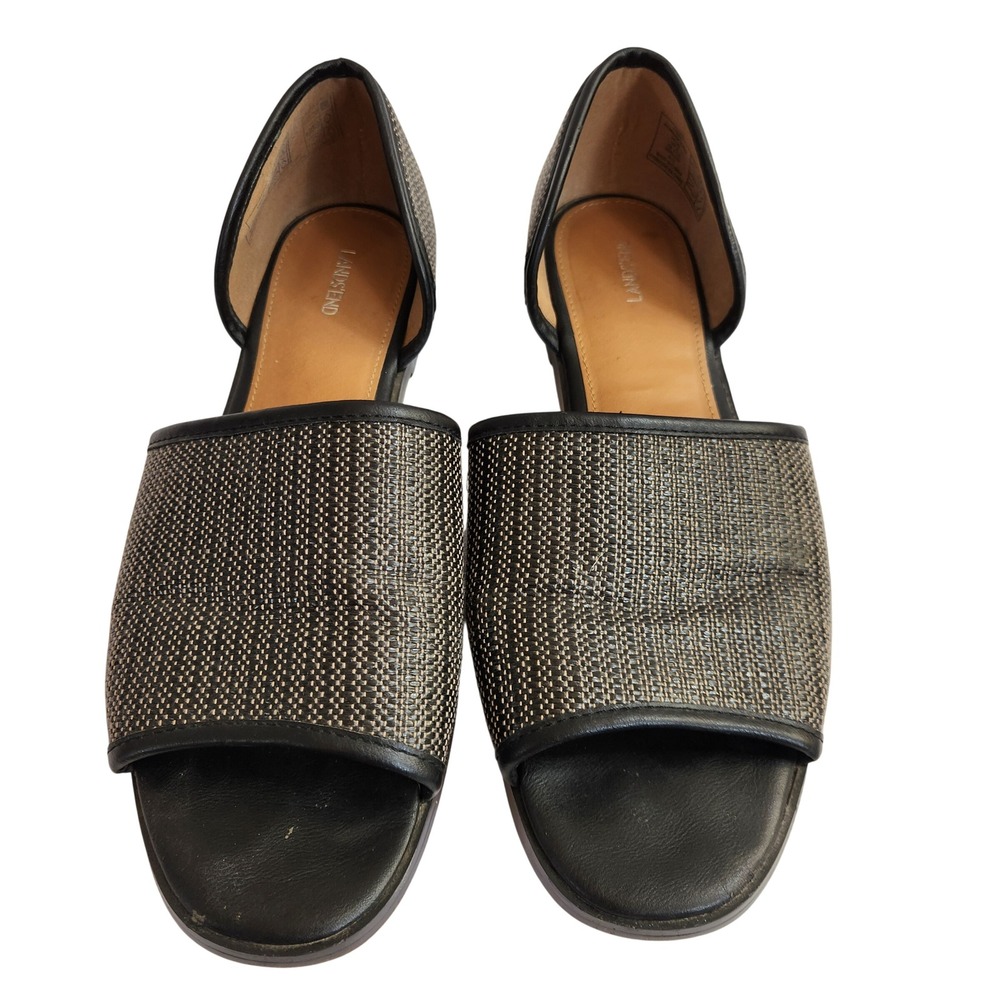 Lands End‎ Women's Size 10 Black Woven Dorsay Flats Open Toe Sandals Shoes
